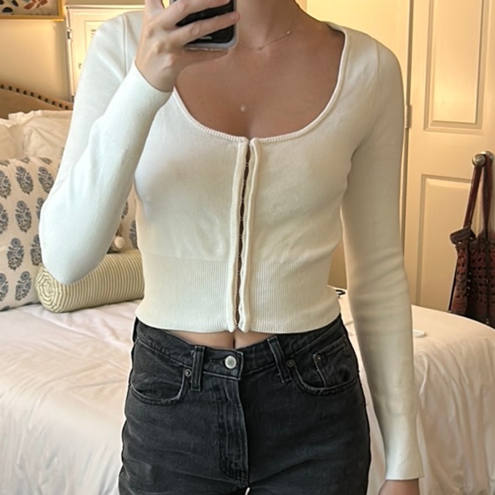 Abercrombie & Fitch Cream Fitted Crop Bodysuit